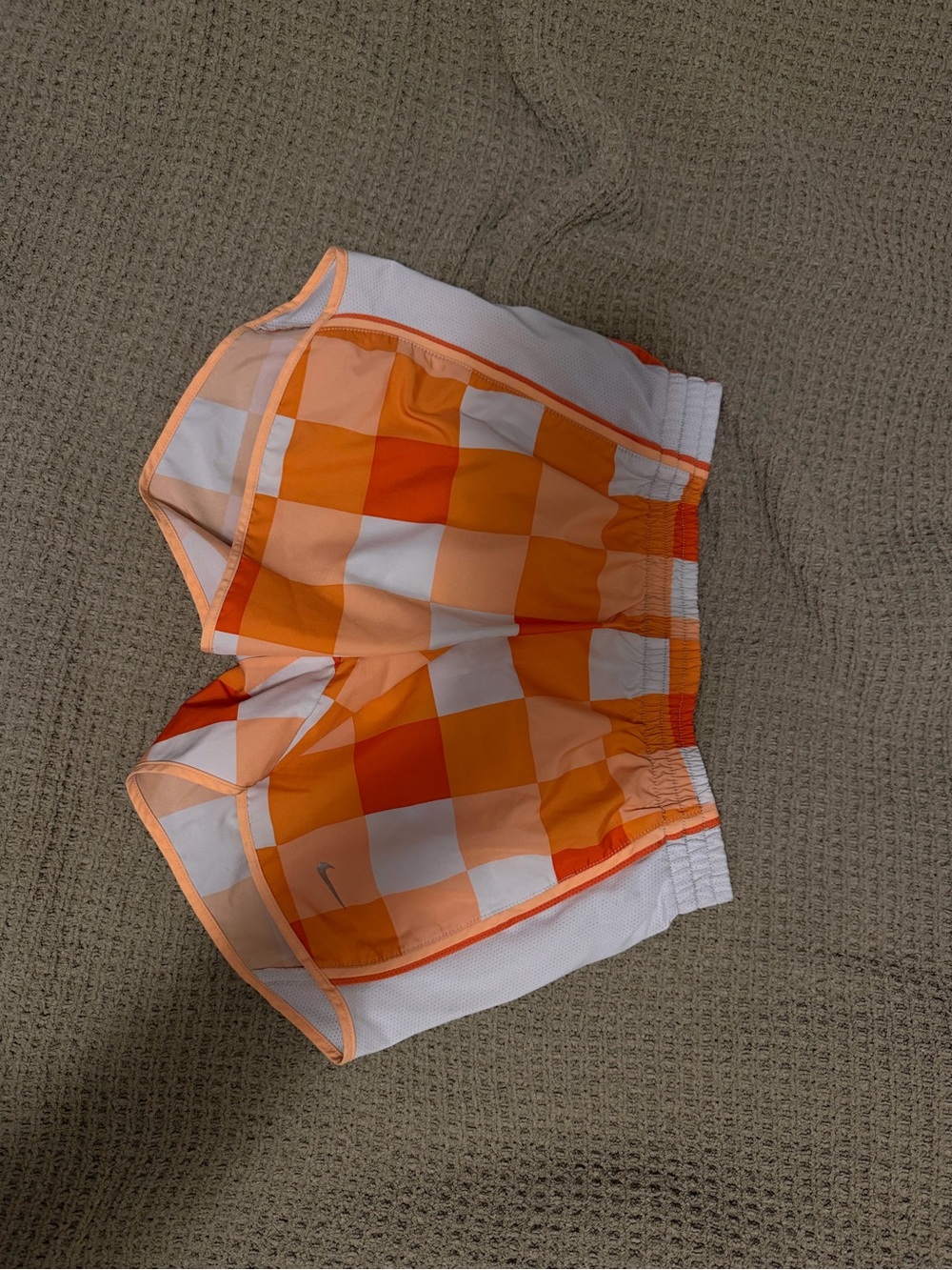 Nike Men’s Orange and White Checkered Athletic Shorts